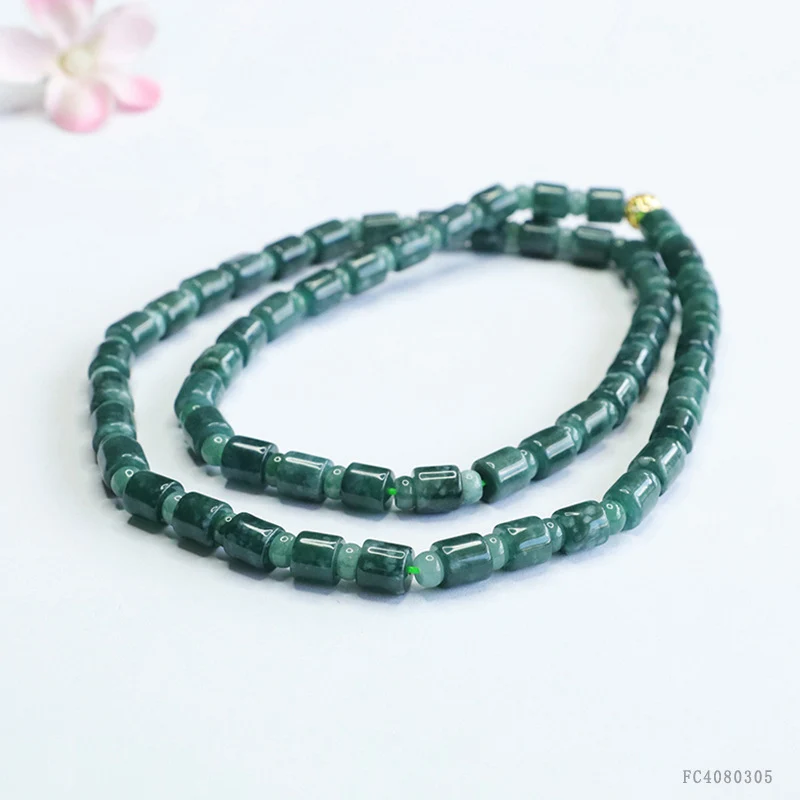 Guan Yu Natural Jade Bead Chain A-Grade Jadeite Blue Water Bucket Bead Necklace Hanging Chain Live Wholesale Dropshipping S4080305