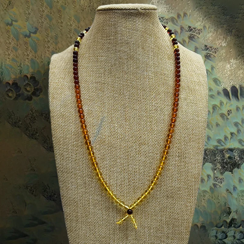 Natural Raw Stone Amber Rainbow Matching Chain Gold Pepper Blood Pepper Baltic Raw Ore Gradient Necklace Versatile Wool Chain