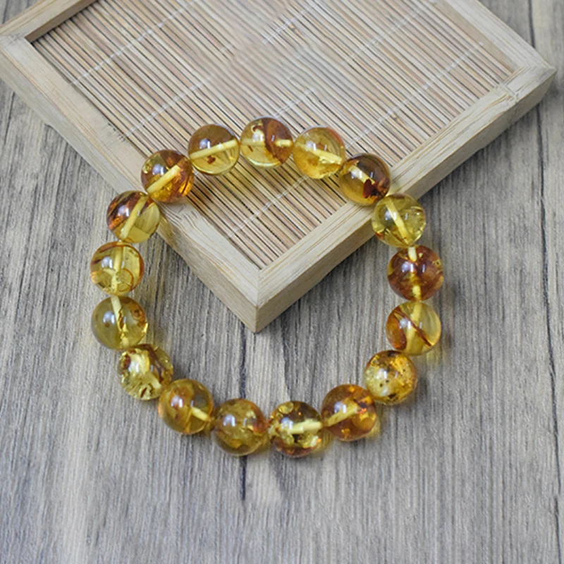 Natural non-optimized Baltic Amber Flower Perer Round Bead Bracelet Pure, Translucent, Warm and Fine Raw Ore Straight Cut