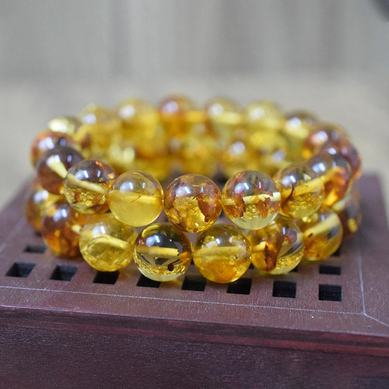 Natural non-optimized Baltic Amber Flower Perer Round Bead Bracelet Pure, Translucent, Warm and Fine Raw Ore Straight Cut