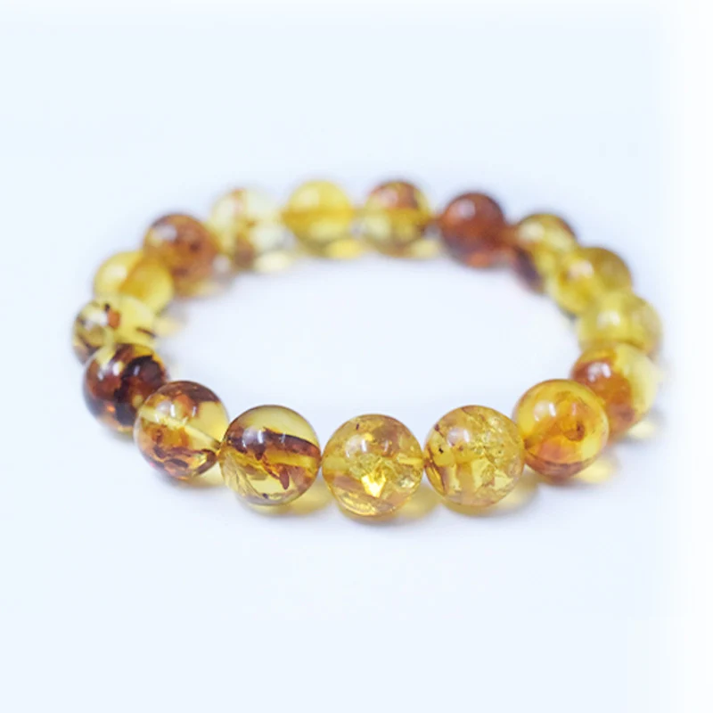 Natural non-optimized Baltic Amber Flower Perer Round Bead Bracelet Pure, Translucent, Warm and Fine Raw Ore Straight Cut