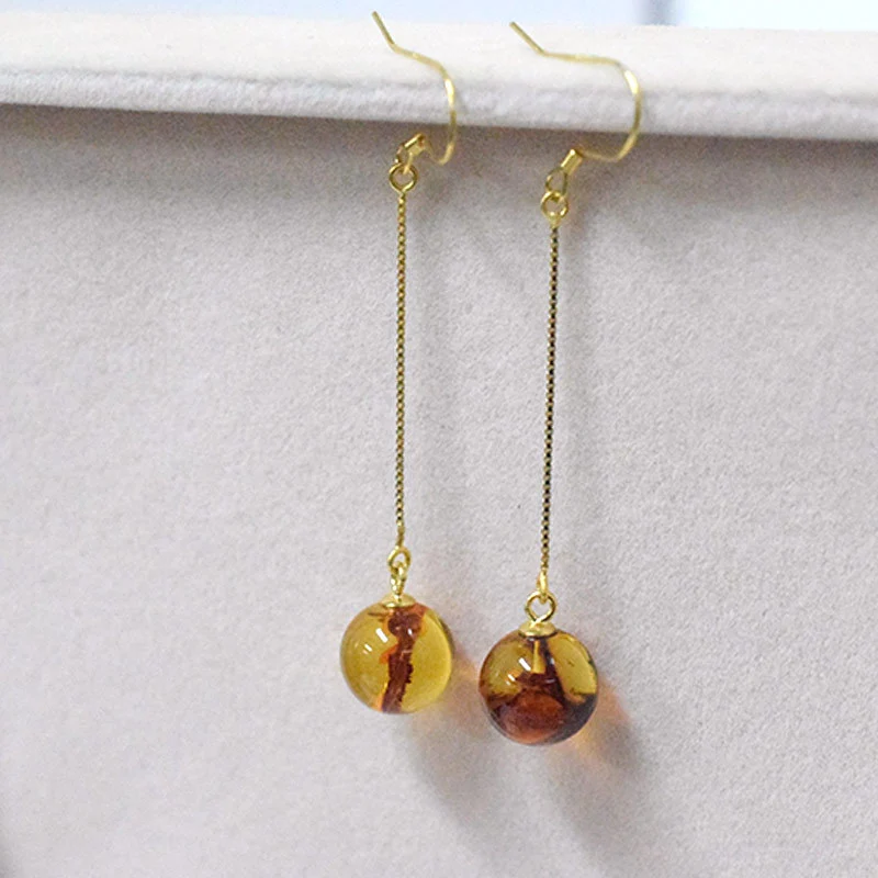 Amber Beeswax Earrings Light Luxury High-end Women's Earrings New Chinese Style National Style Ear Studs Popular Style Natural Real Jewelry