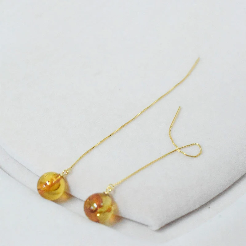 Amber Beeswax Earrings Light Luxury High-end Women's Earrings New Chinese Style National Style Ear Studs Popular Style Natural Real Jewelry