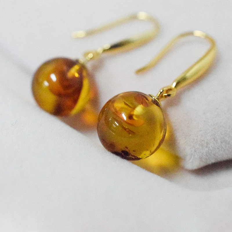 Amber Beeswax Earrings Light Luxury High-end Women's Earrings New Chinese Style National Style Ear Studs Popular Style Natural Real Jewelry