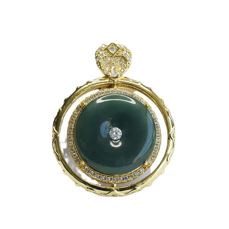 Guan Yu Natural Grade a Jadeite Blue Horizontal Safety Buckle Pendant Jade Necklace Ancient Style Jewelry Live Broadcast S4121904