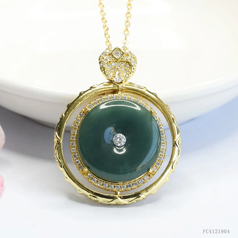 Guan Yu Natural Grade a Jadeite Blue Horizontal Safety Buckle Pendant Jade Necklace Ancient Style Jewelry Live Broadcast S4121904