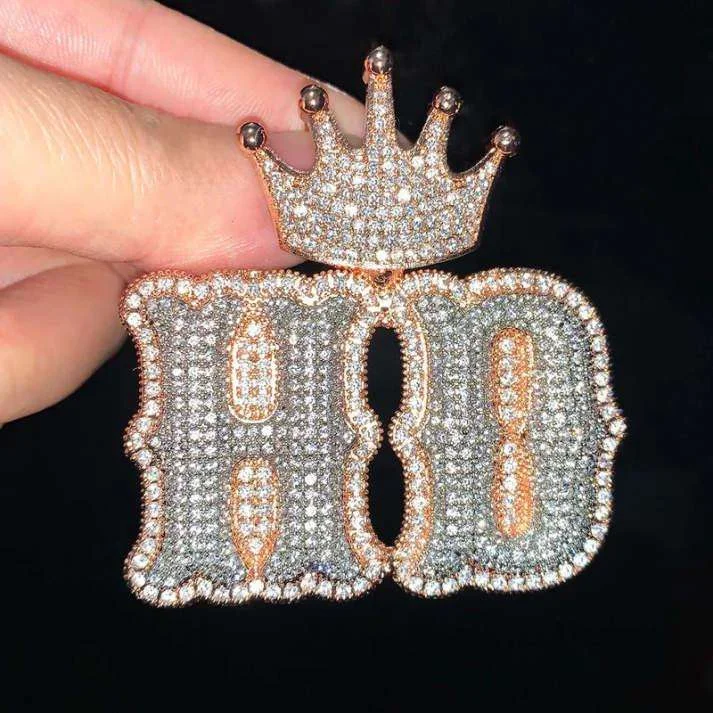 TBOO Crown Pendant Gold Plated 925 Silver Emerald Cut Moissanite Letter Charm Luxury Hip Hop Jewelry Unisex Gift for Lover
