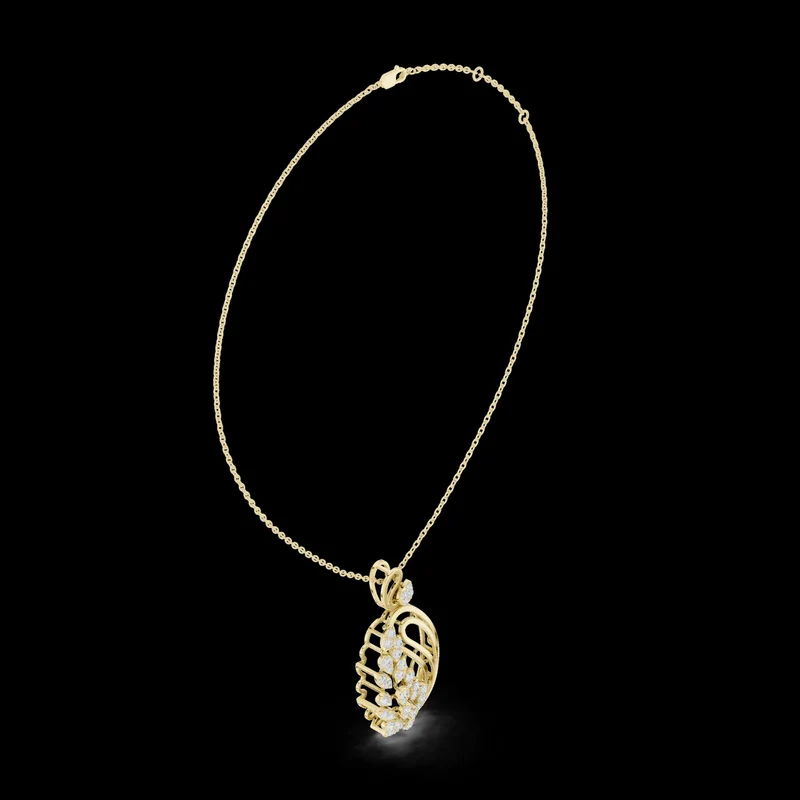 Gold Plated Link Chain Paisley Leaf Diamond Pendant with Sparkling Elegant Nature for Engagement Wedding Anniversary