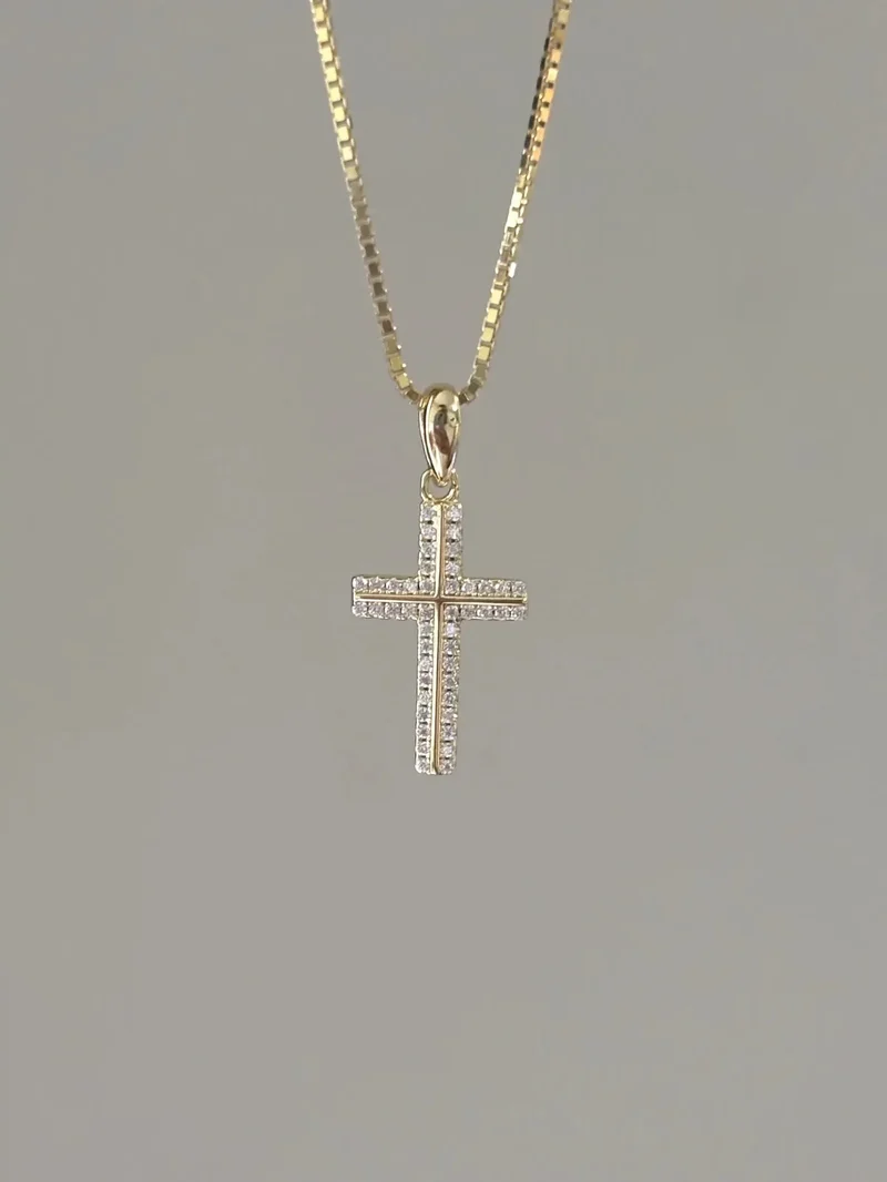 Great Gems Dainty 0.20ctw Moissanite Cross Necklace Pave Diamond Charm Sterling Silver Yellow Gold Plated Christian Religious
