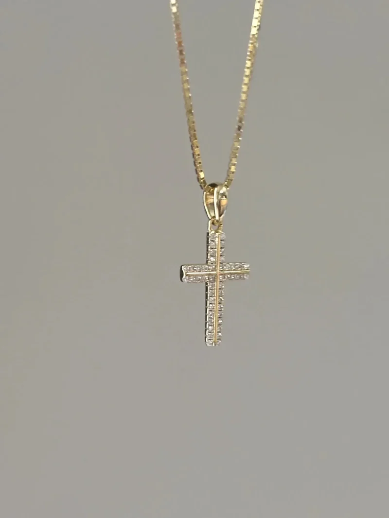 Great Gems Dainty 0.20ctw Moissanite Cross Necklace Pave Diamond Charm Sterling Silver Yellow Gold Plated Christian Religious