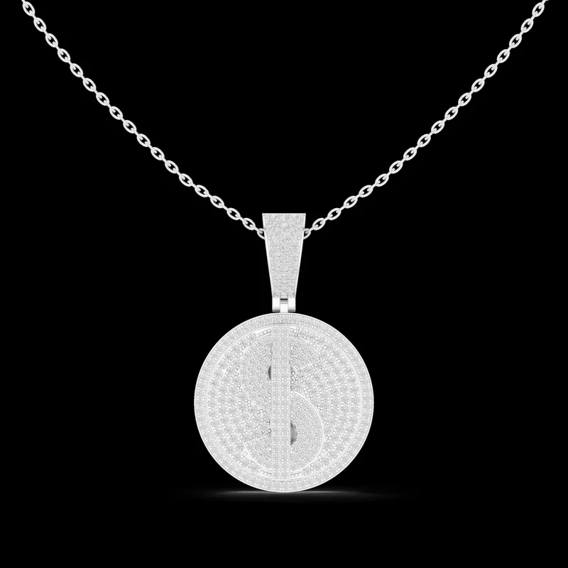 Women's Silver Minimalist Luxury Diamond Medallion Pendant Sparkling Gold Plated Modern Elegant Engagement Anniversary Wedding