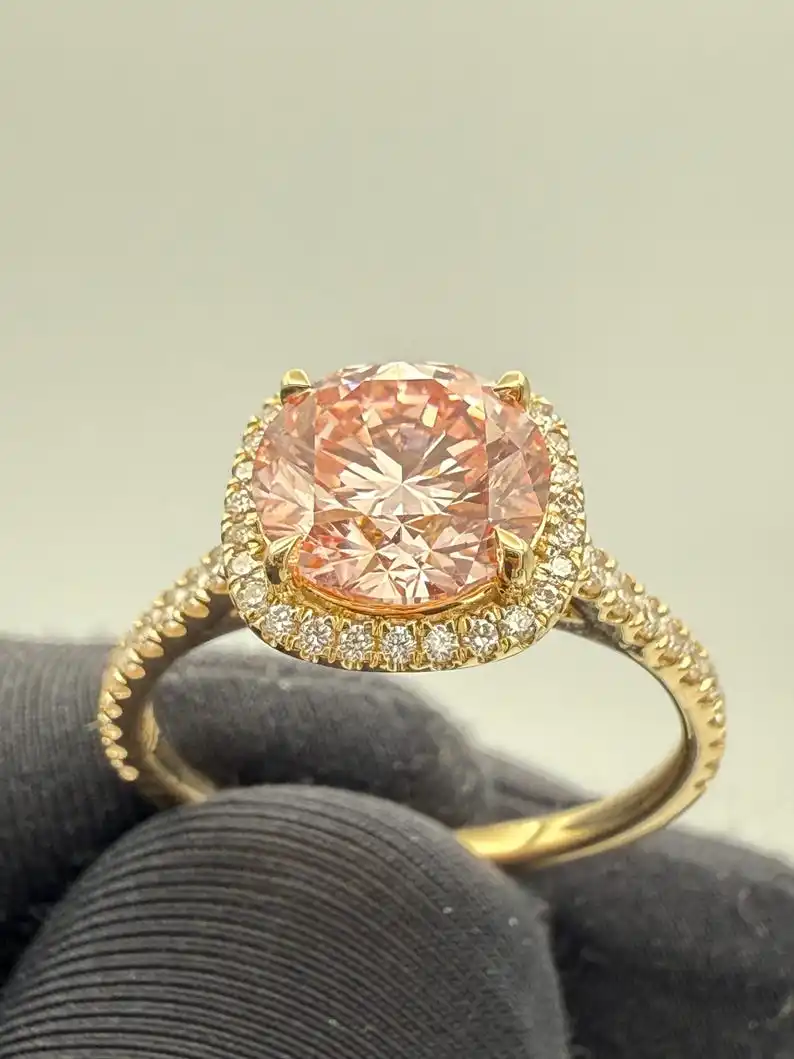 Vintage Designer 8CT Pink VS1 Lab Grown Diamond IGI Certified Ring 14K Yellow Gold Setting Rhodium Plated Engagement Wedding