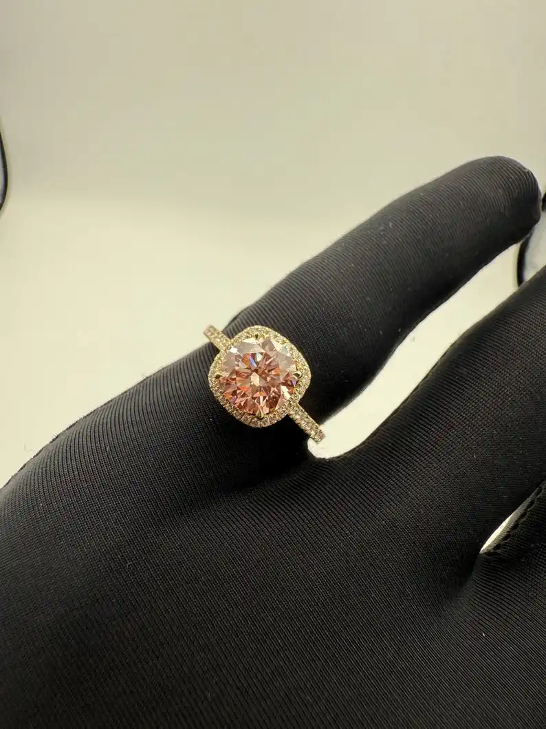 Vintage Designer 8CT Pink VS1 Lab Grown Diamond IGI Certified Ring 14K Yellow Gold Setting Rhodium Plated Engagement Wedding