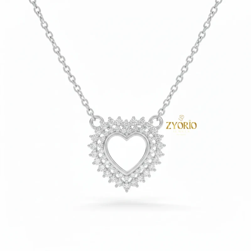 Halo Heart Diamond Pendant Necklace with Link Chain in 925 Silver Rose Gold Gold Plated Luxury Engagement Wedding Jewelry