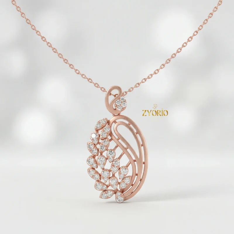 Sterling Silver Paisley Leaf Diamond Pendant Necklace with Link Chain Sparkling Elegant Nature Inspired Jewelry for Women