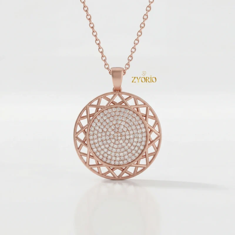 Gold Geometric Openwork Diamond Pendant Sparkling Link Chain Necklace Luxury Engagement Wedding Anniversary Party Modern Design