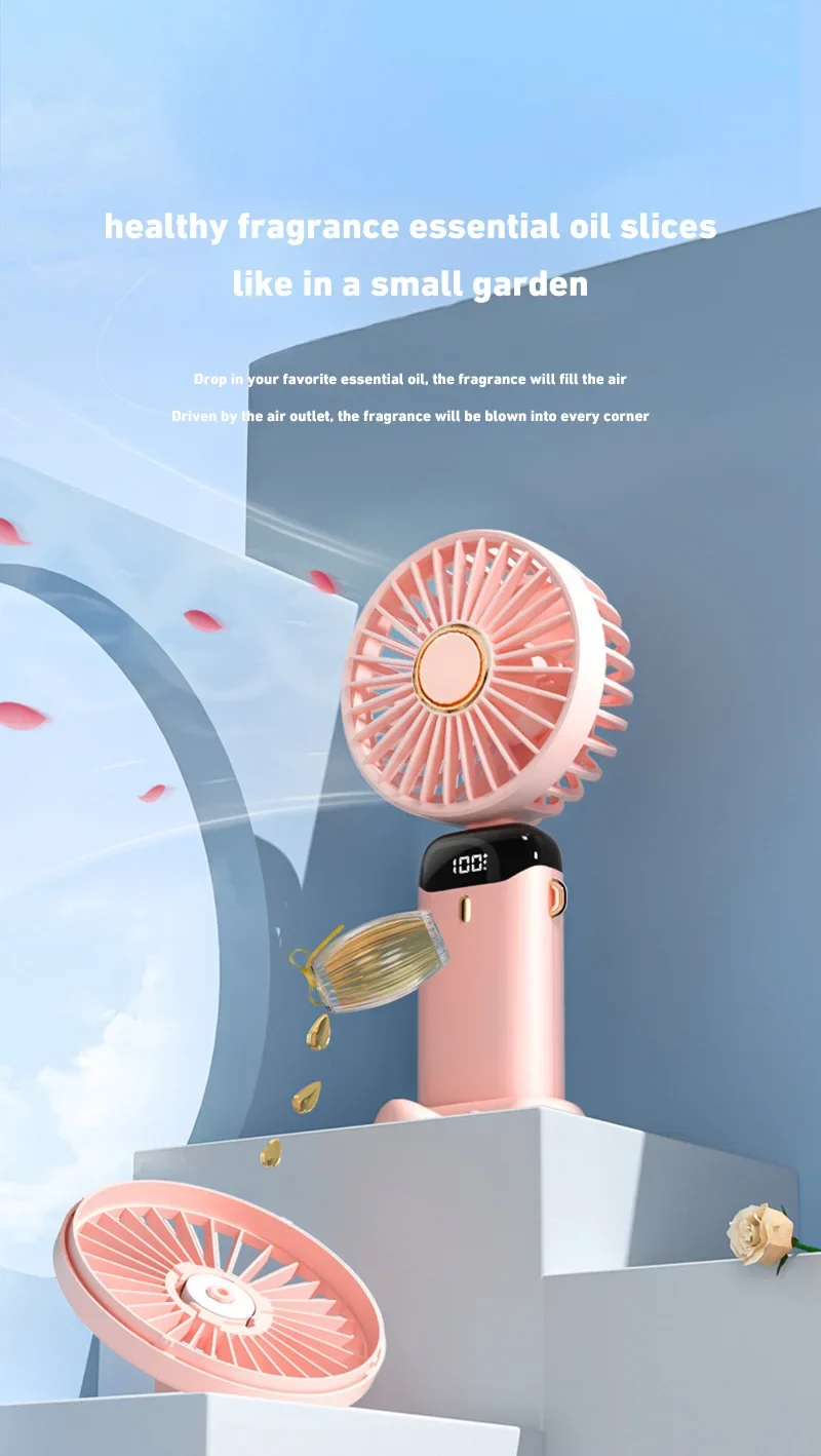 2026 New Handheld Mini Fan Foldable Neck Hanging Fans 5 Speed USB Rechargeable Fan with Phone Stand and Display Screen 1800mAh