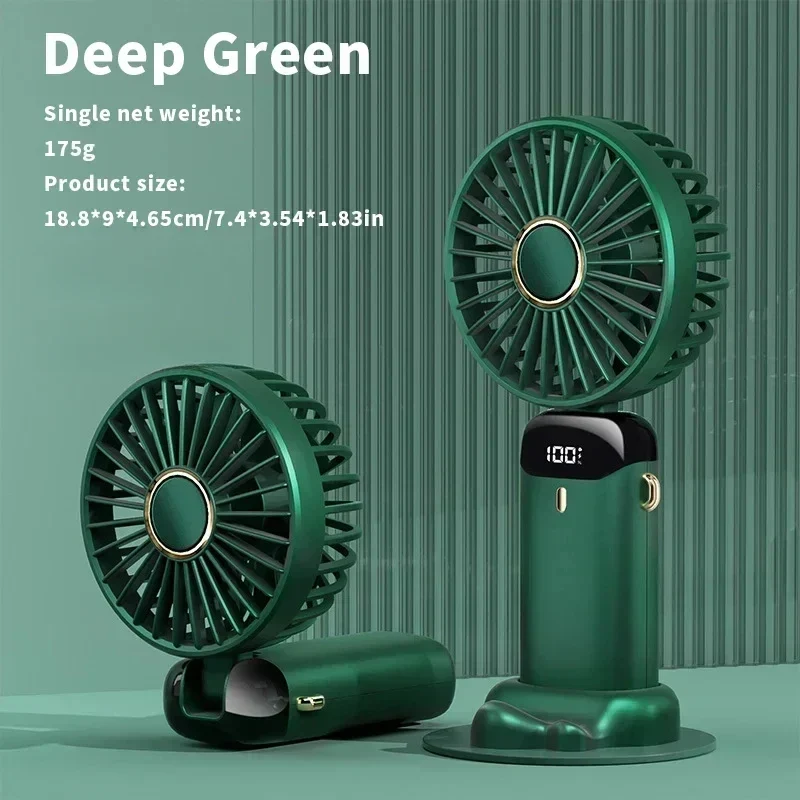 2026 New Handheld Mini Fan Foldable Neck Hanging Fans 5 Speed USB Rechargeable Fan with Phone Stand and Display Screen 1800mAh