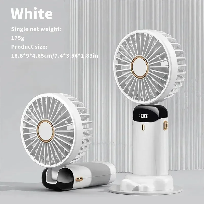 2026 New Handheld Mini Fan Foldable Neck Hanging Fans 5 Speed USB Rechargeable Fan with Phone Stand and Display Screen 1800mAh