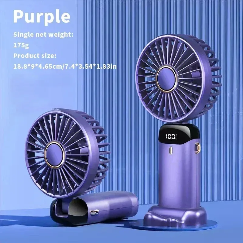 2026 New Handheld Mini Fan Foldable Neck Hanging Fans 5 Speed USB Rechargeable Fan with Phone Stand and Display Screen 1800mAh
