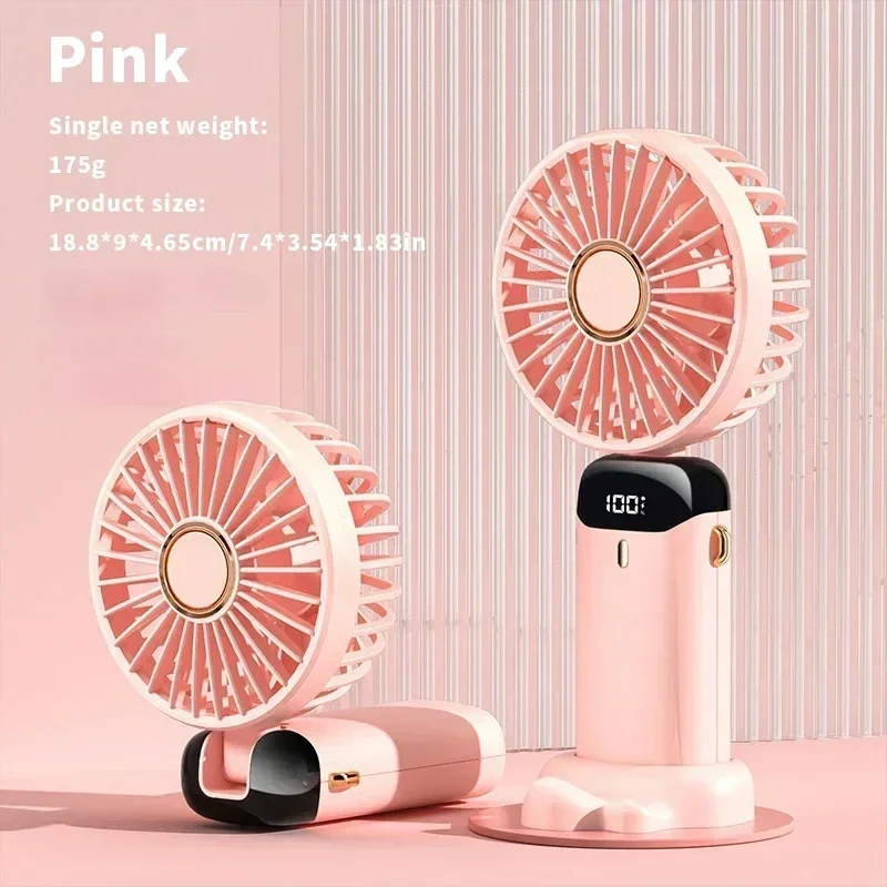 2026 New Handheld Mini Fan Foldable Neck Hanging Fans 5 Speed USB Rechargeable Fan with Phone Stand and Display Screen 1800mAh
