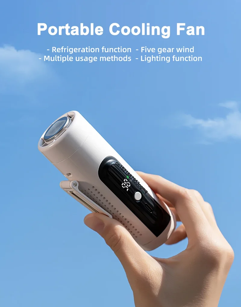 Mini Handheld Fan Portable Neck Hanging Fan USB Rechargeable Outdoor Waist Clip Air Fan Turbo Ice Cooling Fan with Cold Compress