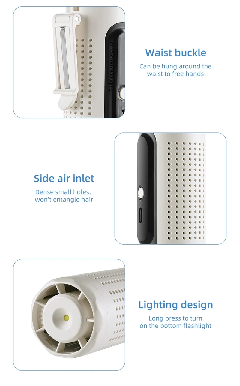 Mini Handheld Fan Portable Neck Hanging Fan USB Rechargeable Outdoor Waist Clip Air Fan Turbo Ice Cooling Fan with Cold Compress