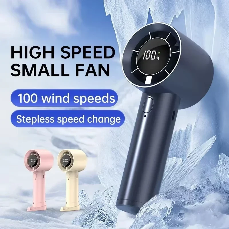 Lenovo Portable Ice Cooling Mini Handheld Fan 100 Speeds Powerful Fan High-speed USB Rechargeable Cooler with Phone Stand