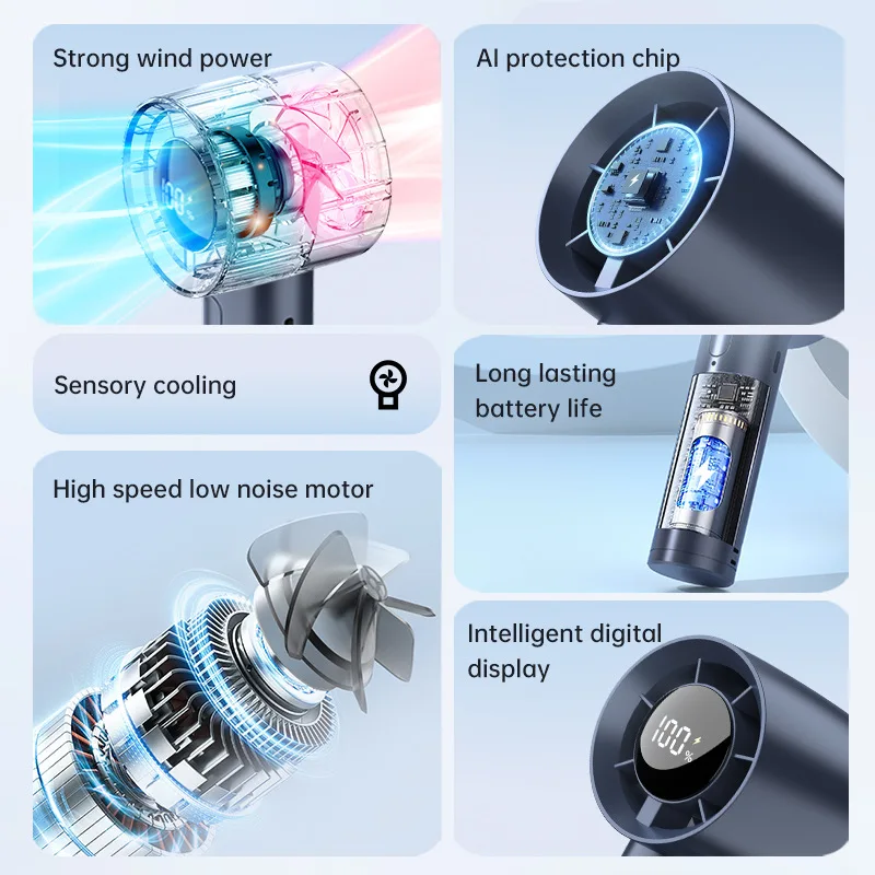 Lenovo Portable Ice Cooling Mini Handheld Fan 100 Speeds Powerful Fan High-speed USB Rechargeable Cooler with Phone Stand