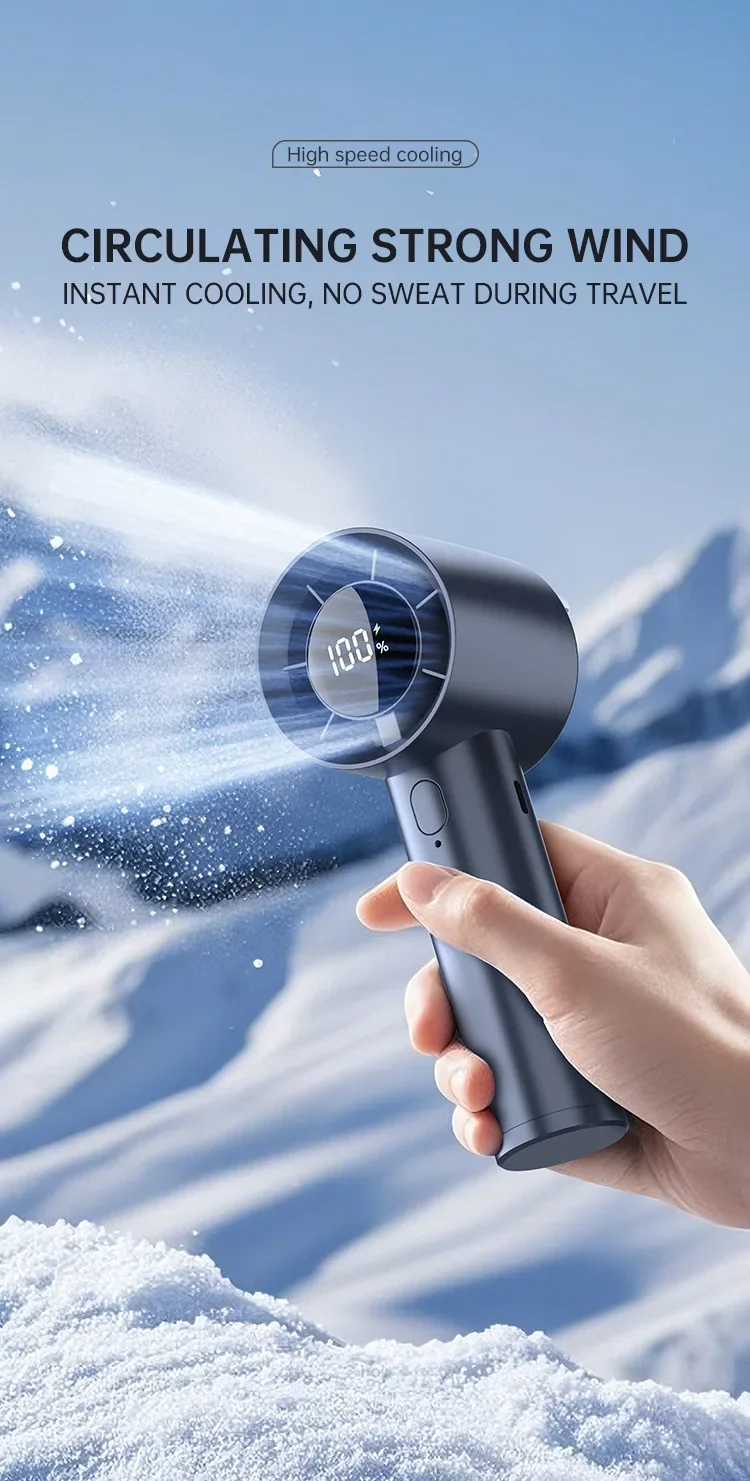 Lenovo Portable Ice Cooling Mini Handheld Fan 100 Speeds Powerful Fan High-speed USB Rechargeable Cooler with Phone Stand