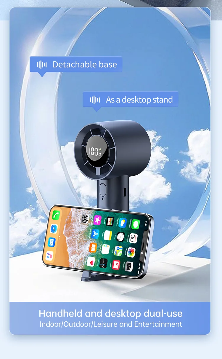 Lenovo Portable Ice Cooling Mini Handheld Fan 100 Speeds Powerful Fan High-speed USB Rechargeable Cooler with Phone Stand