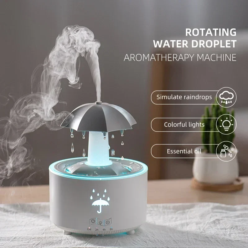 Cloud Rain Humidifier Raindrop Aroma Essential Oil Diffuserremote Control Night Light Desktop Fountain Water Drop Sound For Home
