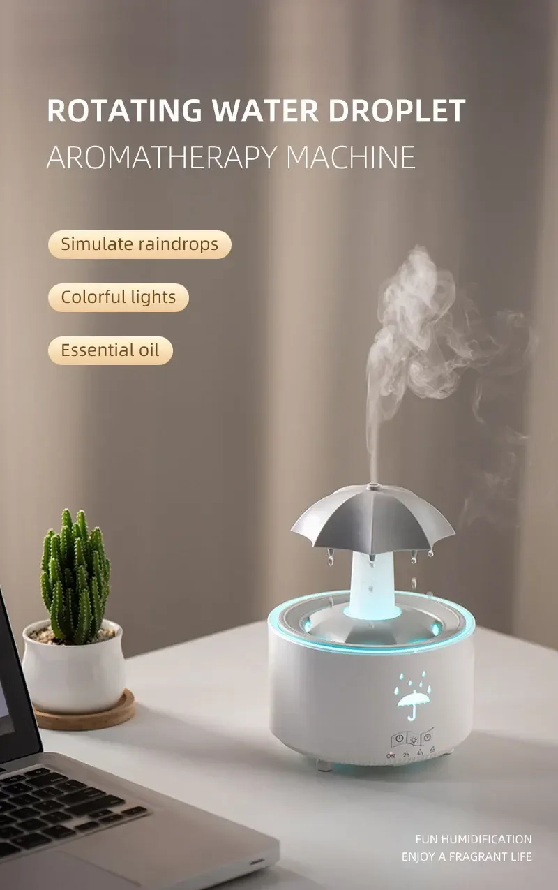Cloud Rain Humidifier Raindrop Aroma Essential Oil Diffuserremote Control Night Light Desktop Fountain Water Drop Sound For Home