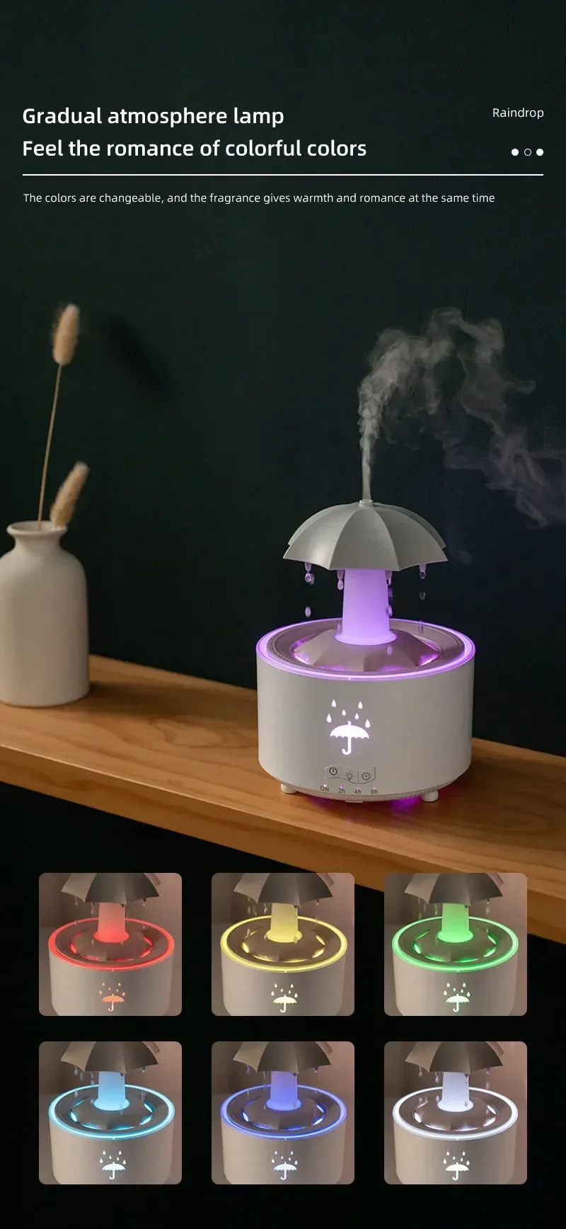Cloud Rain Humidifier Raindrop Aroma Essential Oil Diffuserremote Control Night Light Desktop Fountain Water Drop Sound For Home