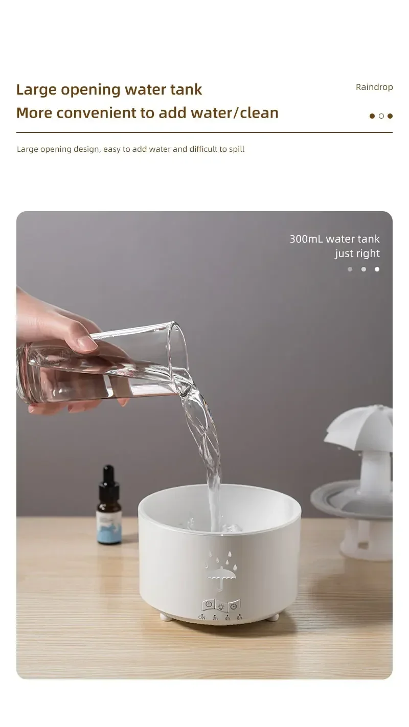 Cloud Rain Humidifier Raindrop Aroma Essential Oil Diffuserremote Control Night Light Desktop Fountain Water Drop Sound For Home