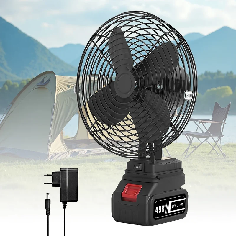 Camping Fan 8 Inches Wireless Outdoor Fishing Desktop Portable Metal Fan Strong Wind Fan Fit Makita/Dewalt 20V Battery Pins