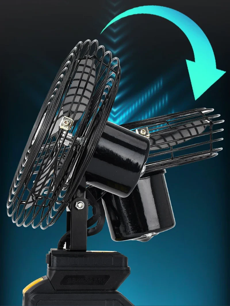 Camping Fan 8 Inches Wireless Outdoor Fishing Desktop Portable Metal Fan Strong Wind Fan Fit Makita/Dewalt 20V Battery Pins