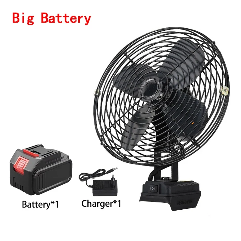 Camping Fan 8 Inches Wireless Outdoor Fishing Desktop Portable Metal Fan Strong Wind Fan Fit Makita/Dewalt 20V Battery Pins