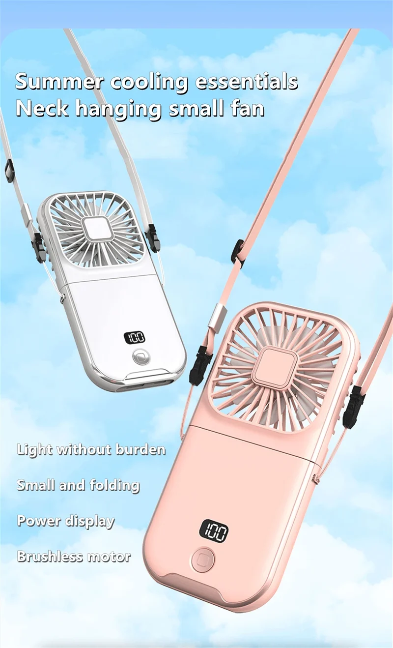 3000mAh Battery Handheld Outdoor Small Fan Portable Small Halterneck Adjustable Speeds Foldable USB Charging Cooling Artifact