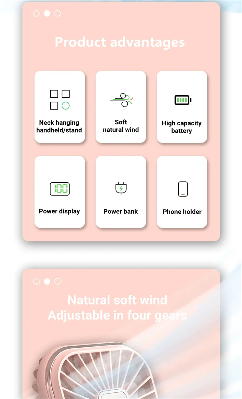 3000mAh Battery Handheld Outdoor Small Fan Portable Small Halterneck Adjustable Speeds Foldable USB Charging Cooling Artifact