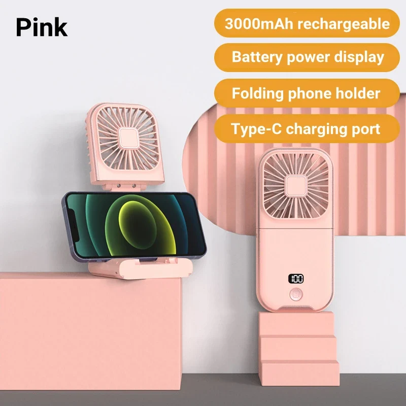 3000mAh Battery Handheld Outdoor Small Fan Portable Small Halterneck Adjustable Speeds Foldable USB Charging Cooling Artifact