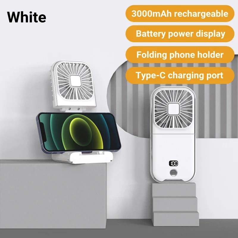 3000mAh Battery Handheld Outdoor Small Fan Portable Small Halterneck Adjustable Speeds Foldable USB Charging Cooling Artifact