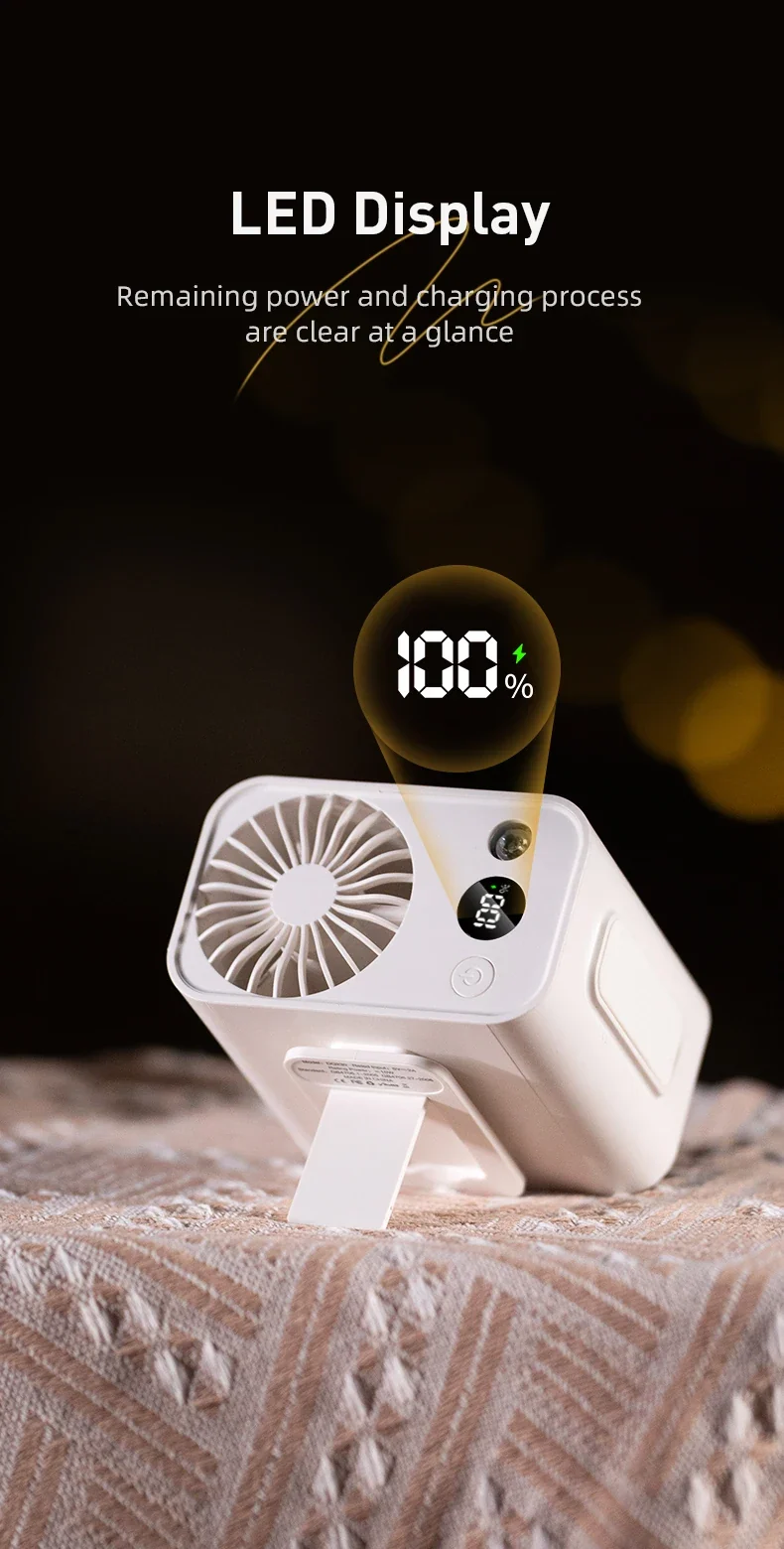 Vissko Outdoor Waist Mounted Fan Polymer Battery Anti Drop Shock Absorption USB Portable with Bladeless Hanging Neck Fan