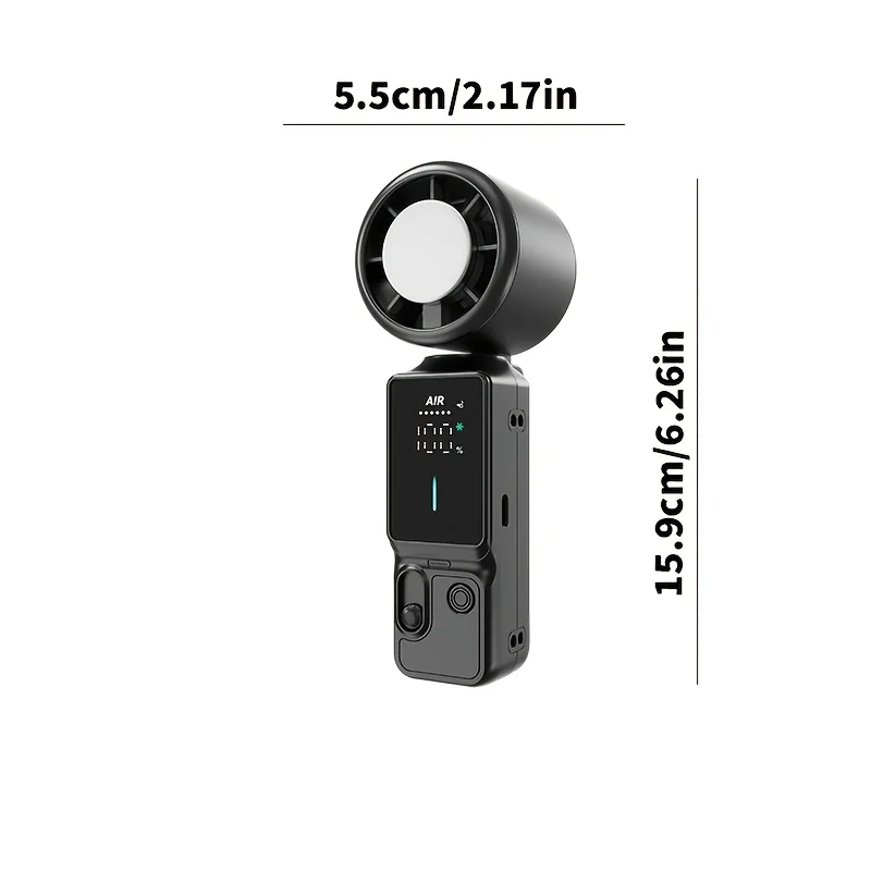 Handheld Portable Turbo Fan with Cooling Box, 100-Speed Variable Speed LED Display Folding Fan, Wearable Folding Three-in-One