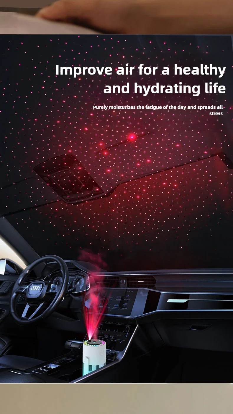 Creative Starry Sky Projection Humidifier Mini Rotating Car Air Humidifier with LED Light USB Electric Aroma Diffuser for Bedroo