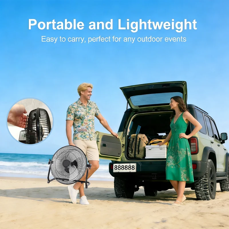 14 Inch Brushless Motor Floor Fan Strong Wind Electric Fan Portable Rechargeable with 15600mAh Battery for Outdoor Camping