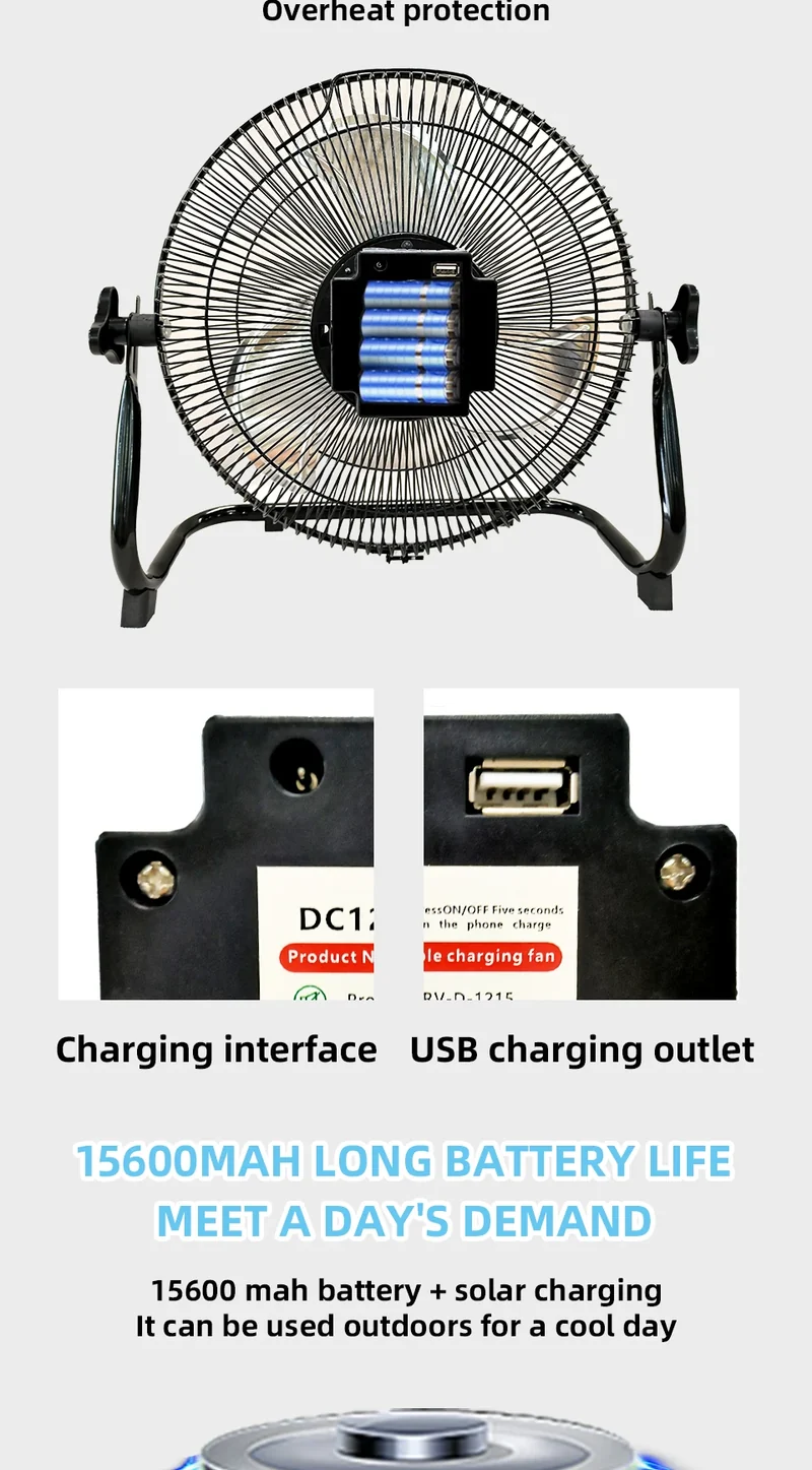14 Inch Brushless Motor Floor Fan Strong Wind Electric Fan Portable Rechargeable with 15600mAh Battery for Outdoor Camping