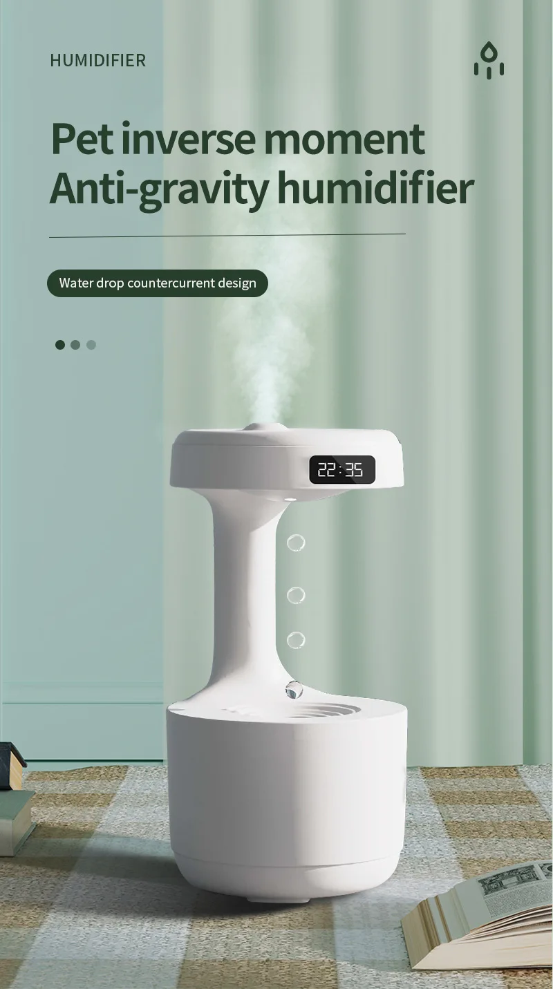 Water Droplet Air Humidifier 800ml Anti-gravity Essential Oil Diffuser Night Light Weightless Sprayer Decorations Desk Lamps