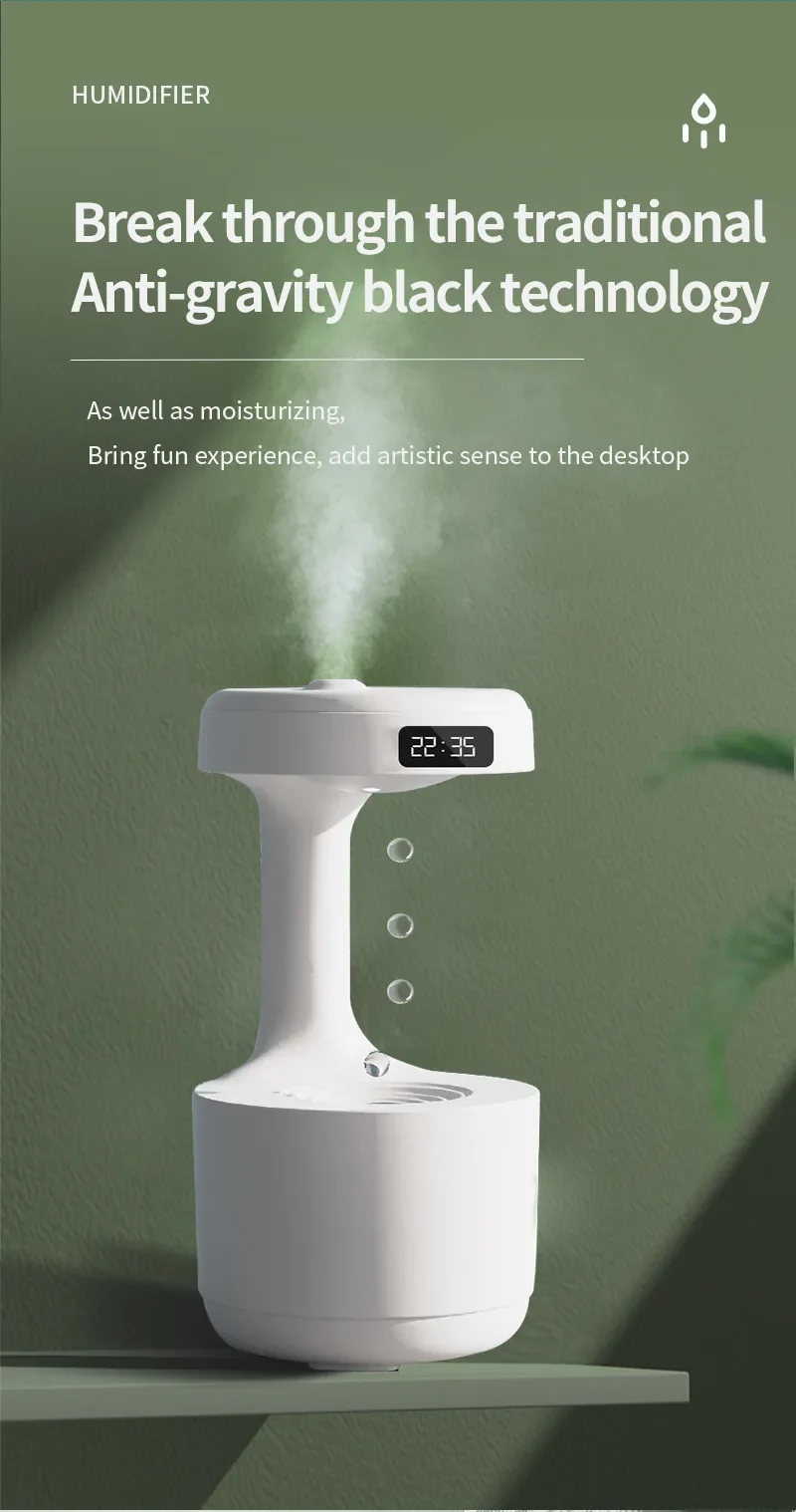 Water Droplet Air Humidifier 800ml Anti-gravity Essential Oil Diffuser Night Light Weightless Sprayer Decorations Desk Lamps