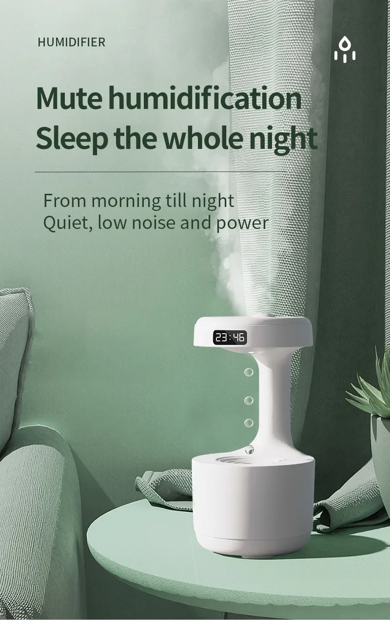 Water Droplet Air Humidifier 800ml Anti-gravity Essential Oil Diffuser Night Light Weightless Sprayer Decorations Desk Lamps